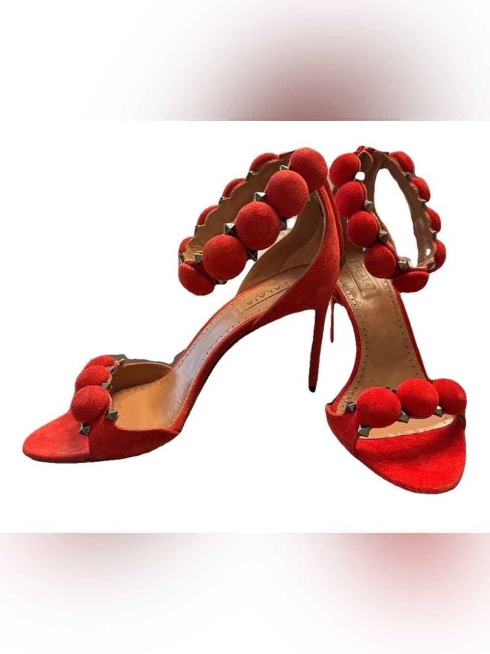 Alaïa Red Suede Pom-Pom Stiletto Sandals